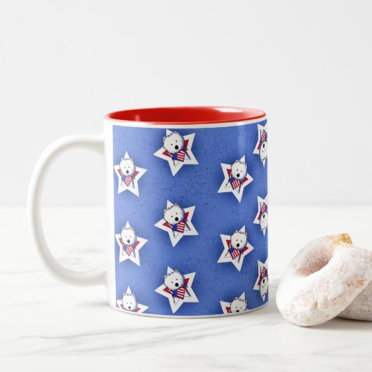 KiniArt Westie Star Tweekleurige Koffiemok (Met donut)
