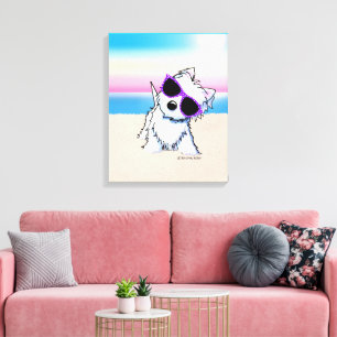 KiniArt Westie Terrier Beach Dog Canvas Afdruk