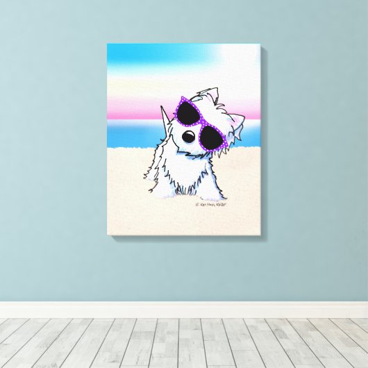 KiniArt Westie Terrier Beach Dog Canvas Afdruk (Insitu (Houten vloer))