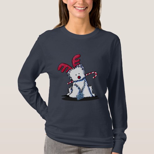 KiniArt Westie Terrier Reindeer Dark Shirt (Voorkant)