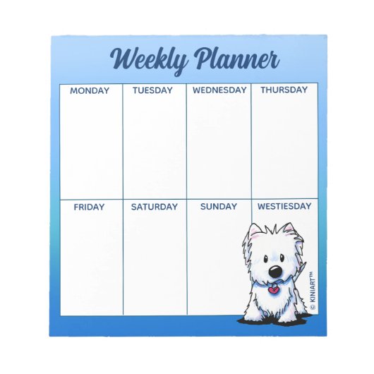 KiniArt Westie Terrier Weekly Schema Notitieblok (Voorkant)