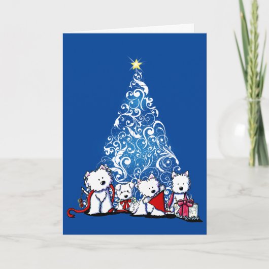 KiniArt Westie Terriers kerstKaart Kaart (Voorkant)