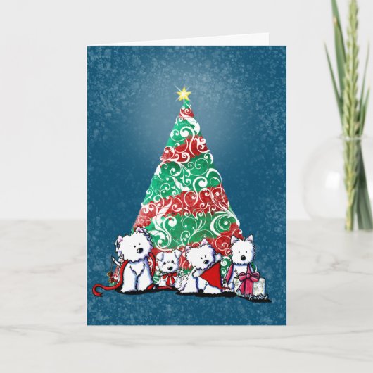 KiniArt Westie Terriers kerstKaart Kaart (Voorkant)