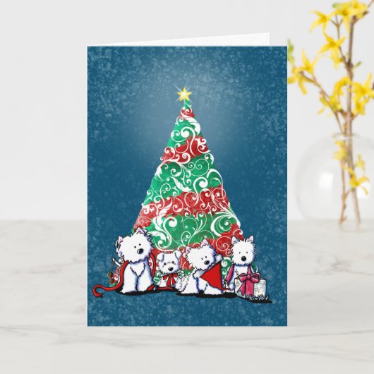 KiniArt Westie Terriers kerstKaart Kaart (Gele Bloem)