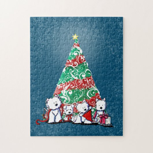 KiniArt Westie Terriers Kerstmis Legpuzzel (Verticaal)