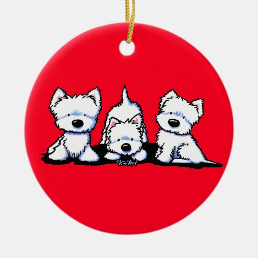 KiniArt Westie Trio Keramisch Ornament (Voorkant)