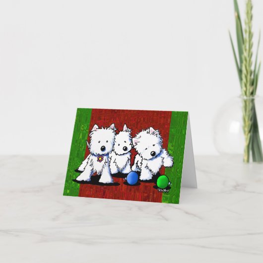KiniArt Westie Trio-kerstKaarten Feestdagen Kaart (Voorkant)