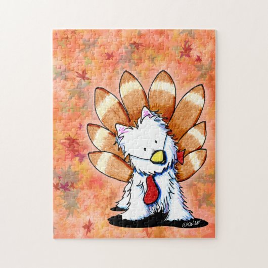 KiniArt Westie Turkey Thanksgiving Kaart Legpuzzel (Verticaal)