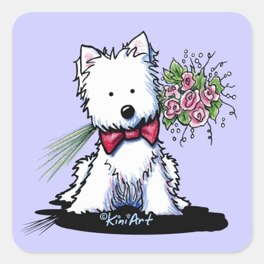 KiniArt Westie Valentijnstickers Vierkante Sticker (Voorkant)