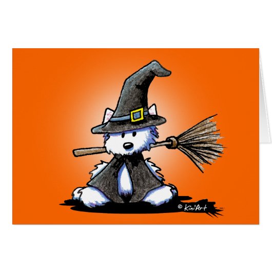 KiniArt Westie Witch Halloween Kaart (Voorkant Horizontaal)