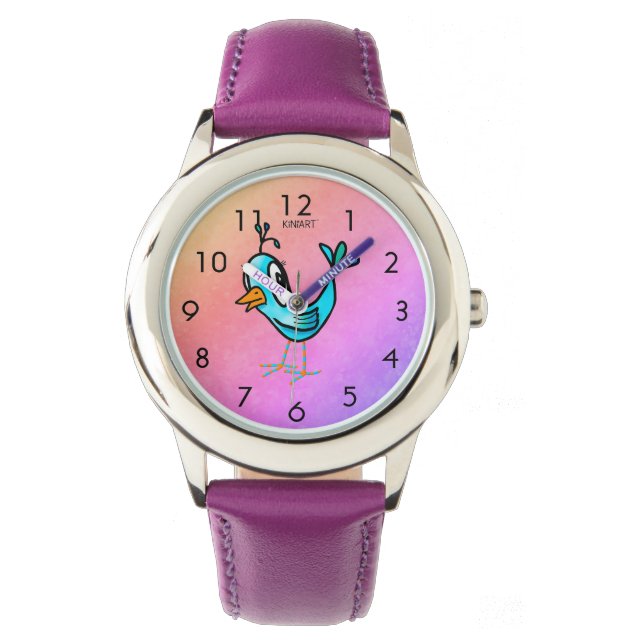 KiniArt Whimsical Little Bird Watch Horloge (Voorkant)