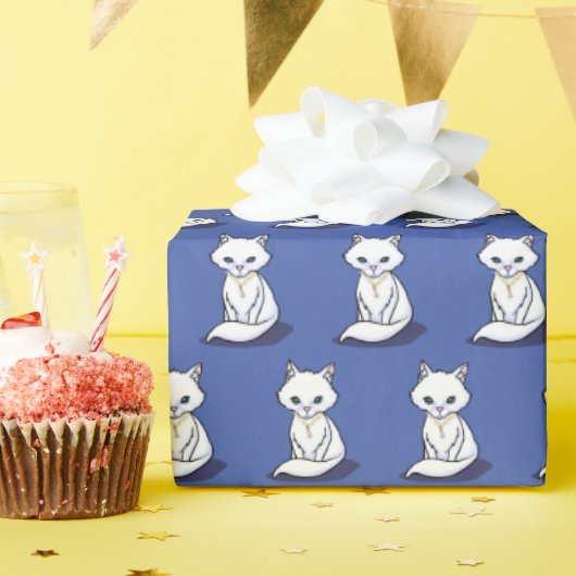 KiniArt White Cat Cadeaupapier (Verjaardagsfeest)