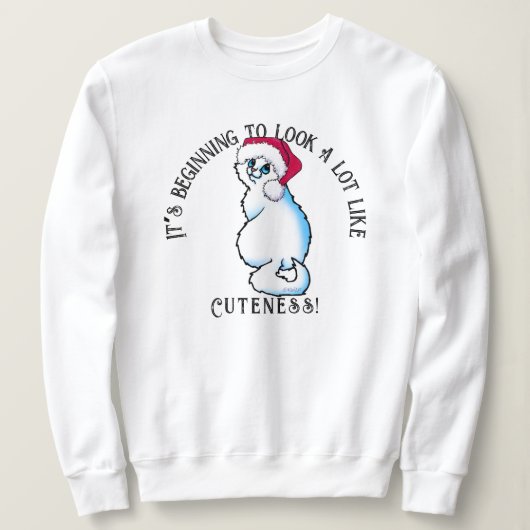 KiniArt White Cat KerstSweatshirt Trui (Design voorkant)