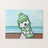 KiniArt Winter Beach Westie Legpuzzel (Horizontaal)