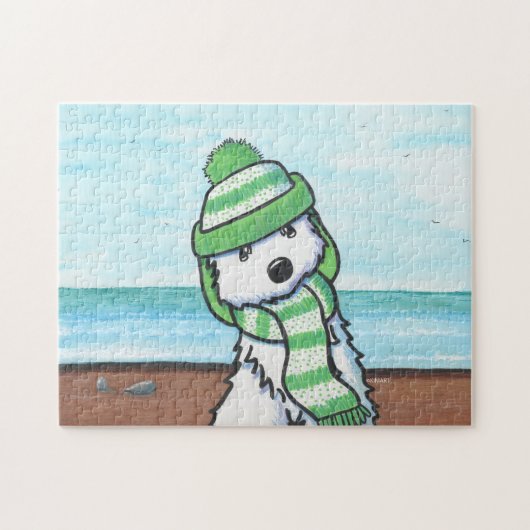KiniArt Winter Beach Westie Legpuzzel (Horizontaal)