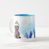 KiniArt Winter Chocolate Doodle Dog Tweekleurige Koffiemok (Voorkant links)