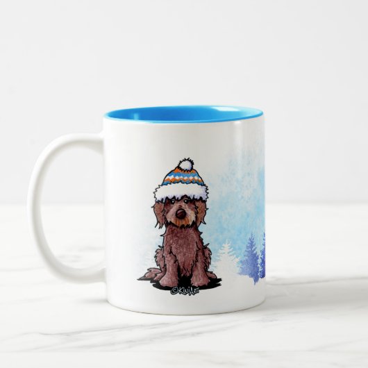 KiniArt Winter Chocolate Doodle Dog Tweekleurige Koffiemok (Links)