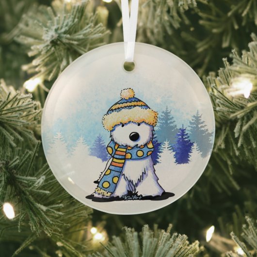 KiniArt Winter Westie Terrier Glas Ornament (Insitu)