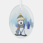 KiniArt Winter Westie Terrier Glas Ornament (Voorkant links)