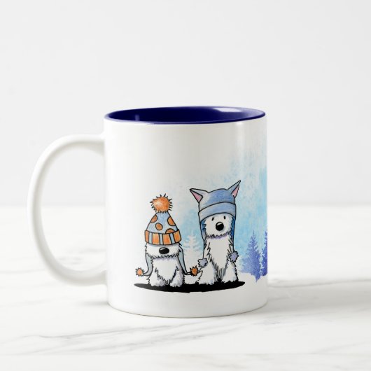 KiniArt Winter Westie Terriers Tweekleurige Koffiemok (Links)