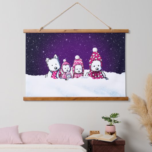 KiniArt Winter Westies Kerstmis Hangend Wandkleed (Slaapkamer)