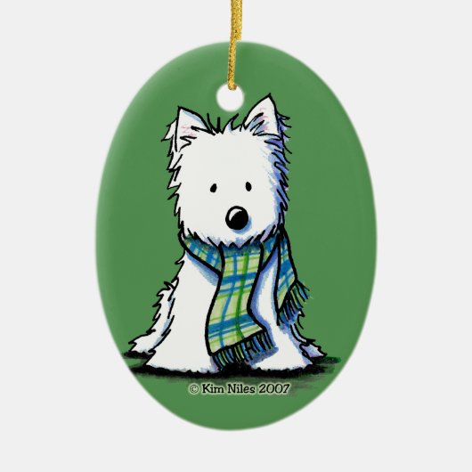 KiniArt Wintersjaal Westie Keramisch Ornament (Voorkant)