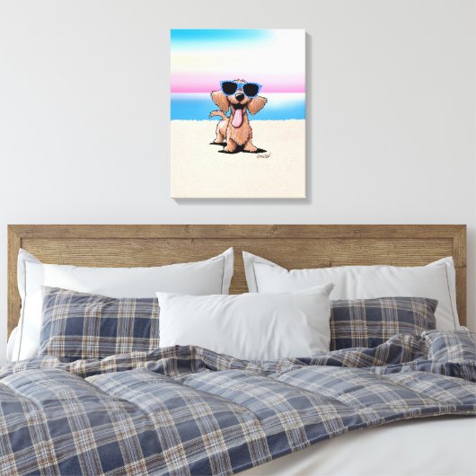 KiniArt Wirehaered Dachshund Dog Beach Canvas Afdruk (Insitu (Slaapkamer))