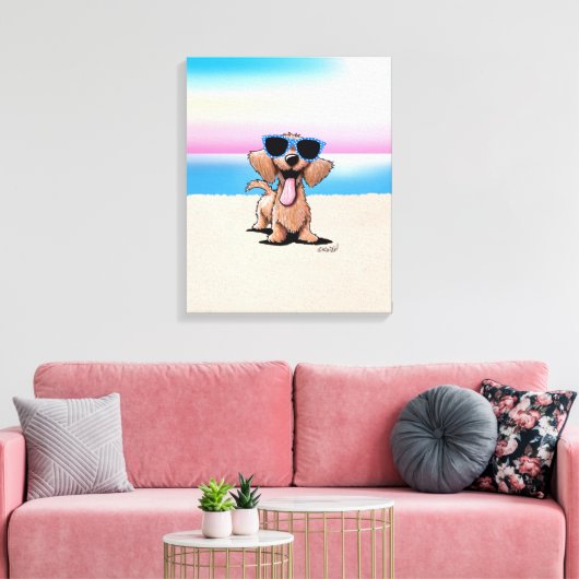 KiniArt Wirehaered Dachshund Dog Beach Canvas Afdruk (Insitu (Woonkamer))