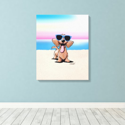 KiniArt Wirehaered Dachshund Dog Beach Canvas Afdruk (Insitu (Houten vloer))