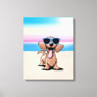KiniArt Wirehaered Dachshund Dog Beach Canvas Afdruk