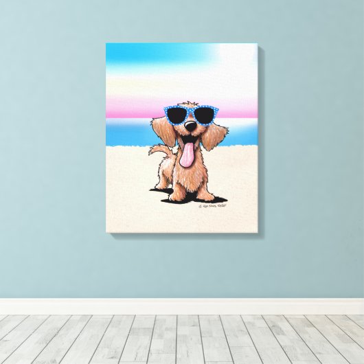 KiniArt Wirehaered Dachshund Dog Beach Canvas Afdruk (Insitu (Houten vloer))