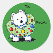 KiniArt Wreath Westie Gift Labels Round Sticker (Voorkant)