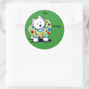 KiniArt Wreath Westie Gift Labels Round Sticker