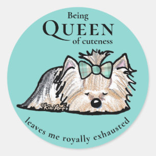 KiniArt Yorkie Queen of Cuteness Ronde Sticker