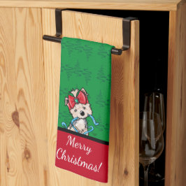 KiniArt Yorkie Terrier Kerstmis Theedoek