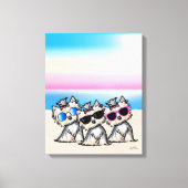 KiniArt Yorkie Trio Beach Canvas Afdruk (Voorkant)