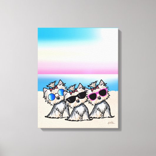 KiniArt Yorkie Trio Beach Canvas Afdruk (Voorkant)