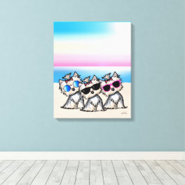 KiniArt Yorkie Trio Beach Canvas Afdruk