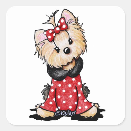 KiniArt Yorkie Valentijn Vierkante Sticker (Voorkant)