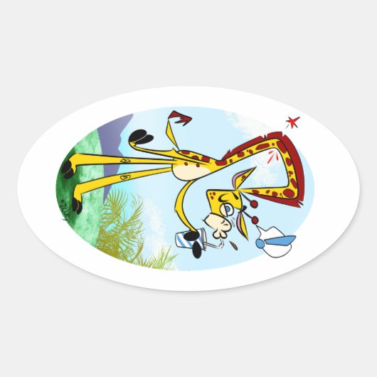 KINK IN MIJN DRINK GIRAFFE van Jeff Willis Art Ovale Sticker (Voorkant)