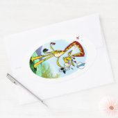 KINK IN MIJN DRINK GIRAFFE van Jeff Willis Art Ovale Sticker (Envelop)