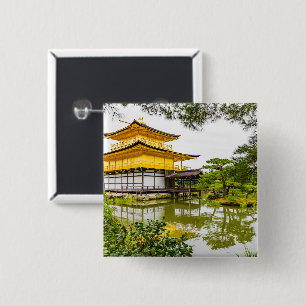 Kinkaku-ji, het gouden paviljoen in Kyoto Vierkante Button 5,1 Cm