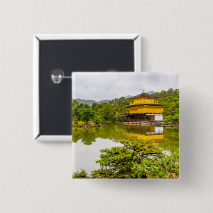 Kinkaku-ji of Golden Pavilion and Pond, Kyoto Vierkante Button 5,1 Cm