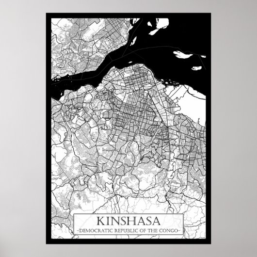 Kinshasa DR Congo Kaart Poster (Voorkant)