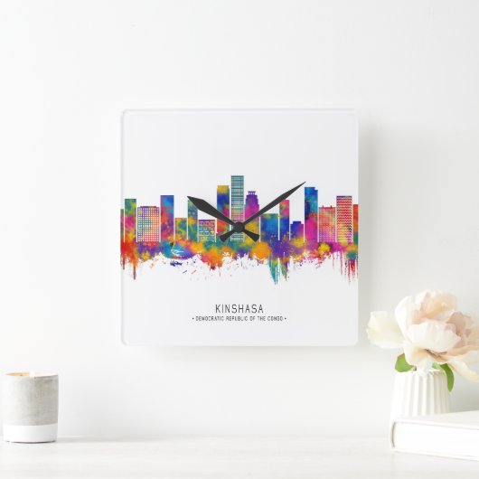 Kinshasa DR Congo Skyline Vierkante Klok (Huis)