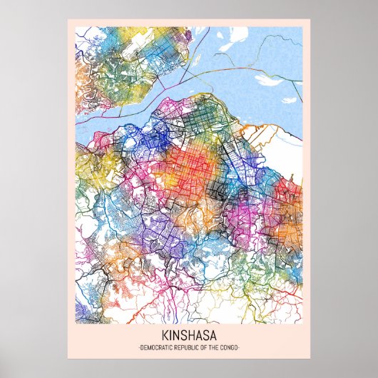 Kinshasa DR Congo Stadsplattegrond Poster (Voorkant)