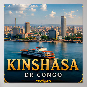 Kinshasa Kongo Rivier en Dynamische Silhouette Poster