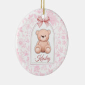 Kinsley | Aangepaste Roze Teddybeer Nursery Design Keramisch Ornament (Rechts)