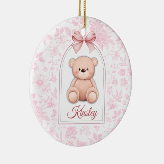 Kinsley | Aangepaste Roze Teddybeer Nursery Design Keramisch Ornament (Rechts)