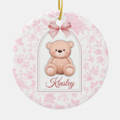 Kinsley | Aangepaste Roze Teddybeer Nursery Design Keramisch Ornament (Voorkant)